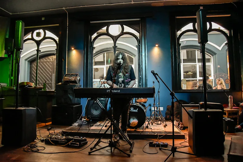 Empty venue stage awaiting performers