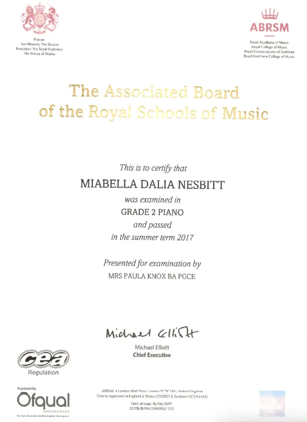 Grade 2 Piano Certificate