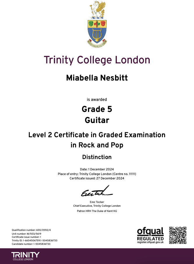 Grade 5 Guitar Distinction