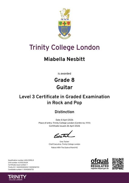 Grade 8 Guitar Distinction